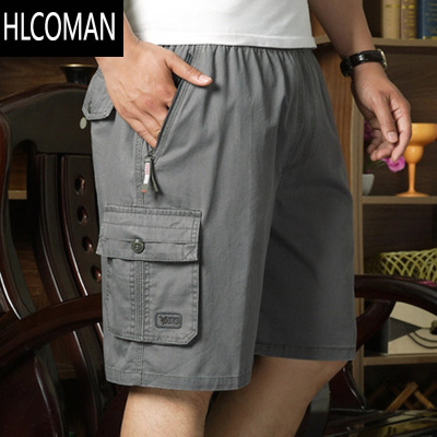 HLCOMAN夏季中老年人短裤男宽松口袋拉链休闲裤胖子裤子爸爸装五分裤