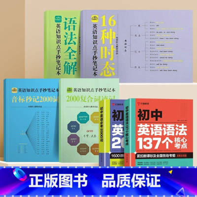 [全6册]英语笔记+初中英语语法2册 小学通用 [正版]2023年中小学生英语知识点手抄笔记 全套4册本通用版音标秒记2