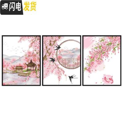 三维工匠十字绣线绣小幅客厅十里桃花小件2019新款简约现代自己绣 埃及棉4股[单件6501十里桃花2]尺寸50*63厘米