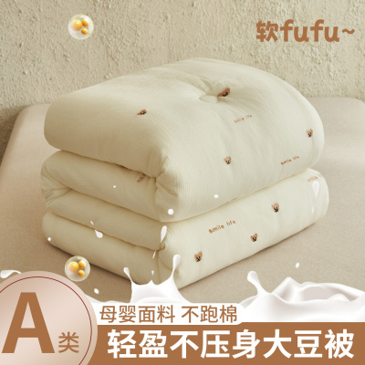 皱皱纱卡通刺绣大豆纤维被冬季加厚冬被双人被子春秋被芯四季通用