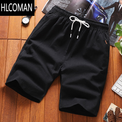 HLCOMAN棉麻短裤男士五分裤夏季2025宽松潮流休闲五分裤子薄款潮流休闲裤
