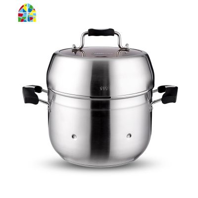 蒸锅家用304不锈钢钢筋锅蒸馒头2层电磁炉大容量 FENGHOU 32cm