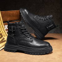 中帮马丁靴男款新款英伦风高帮工装皮面高级感秋冬季男靴