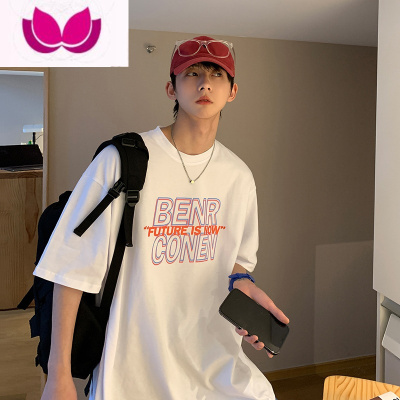 七斓港风t恤男宽松衣服男生短袖ins潮牌半袖五分袖潮流韩版上衣bf体恤