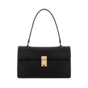 普拉达(PRADA)女款真皮金扣手提单肩包商务通勤手拿包时尚百搭配 BLACK