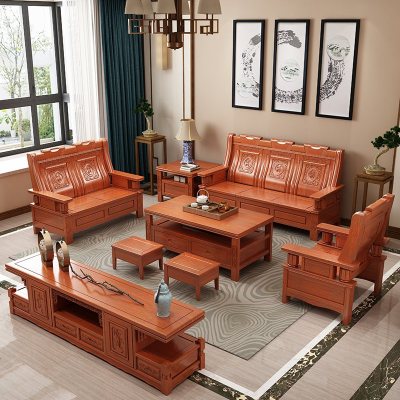实木沙发1+2+3组合客厅 简约现代新中式客厅全木质家具红椿木整装