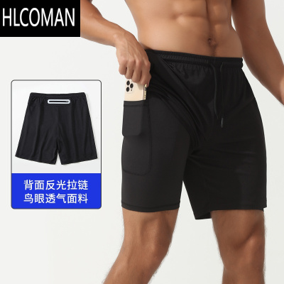 HLCOMAN跑步短裤男专业马拉松五分裤内衬二合一运动健身训练后腰可放手机