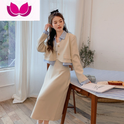 七斓高级感连衣裙套装女2023新款气场强大斩女穿搭盐系轻熟西装裙