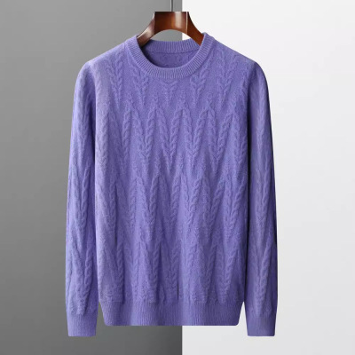 秋冬新款羊毛衫男圆领加厚青年男士提花简约羊毛衫保暖休闲打底衫
