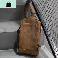 男包 疯马皮胸包休闲韩版单肩男士背包斜挎包大容量软皮包潮流NEW LAKE 咖啡色收藏送礼品男士腰包