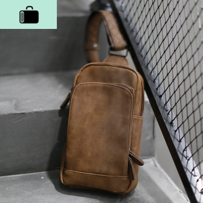 男包 疯马皮胸包休闲韩版单肩男士背包斜挎包大容量软皮包潮流NEW LAKE 咖啡色收藏送礼品男士腰包