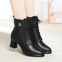 秋冬季新款马丁靴粗跟防水台女靴子软底保暖加绒棉鞋女士时装单靴_1