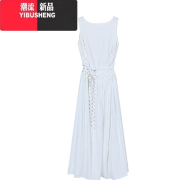 YIBUSHENG辣妹黑色无袖背心裙女装季设计感褶皱修身大摆裙连衣裙