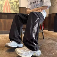 高街ins潮哈伦速干男生夏季拼色潮流薄款宽松直筒工装裤