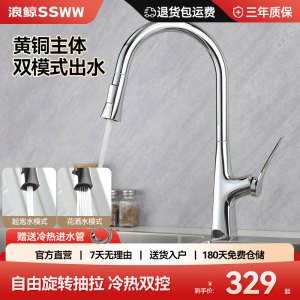 浪鲸(SSWW)厨房水龙头双模式冷热水龙头洗菜池水槽精铜360°旋转抽拉洗菜盆