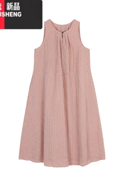YIBUSHENG法式甜美风格子背心连衣裙女季宽松减龄A字裙中长裙子