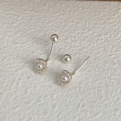s925纯银贝壳珍珠耳钉小众独特时尚弯钩耳环高级感个性耳骨钉送女朋友老婆情人节七夕生日礼物