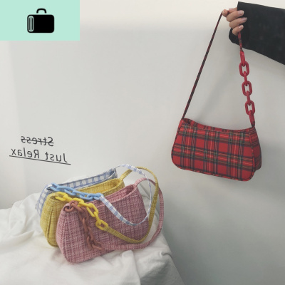 夏天小包女2020新款潮流行时尚格子斜挎包网红百搭ins法棍腋下包NEW LAKE女士单肩包