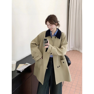 韩系高级感撞色翻领风衣外套女年秋季新款休闲小个子短款大衣
