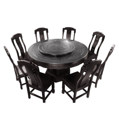 亿铁(YI TIE)中式餐桌复古圆桌带转盘配八把椅子