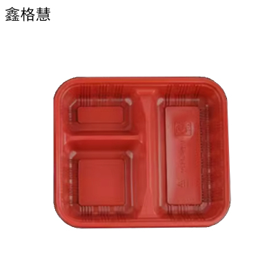 鑫格慧 一次性餐盒红黑绿白黄白打包盒快餐盒50套/箱 三格 箱