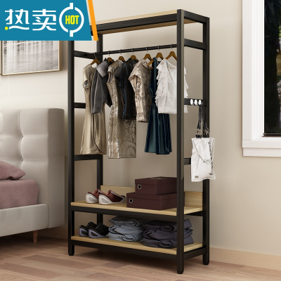 敬平卧室衣帽架简易挂衣架落地收纳创意衣柜欧式家用客厅置物架晾衣架 B款 无柜 60长
