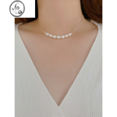 JiMi原创强光珍珠项链女2023新微笑款S925银日常百搭不褪色锁骨链