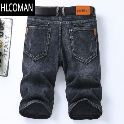 HLCOMAN夏季牛仔七分裤男宽松直筒弹力短裤五分裤透气薄款做旧7分裤