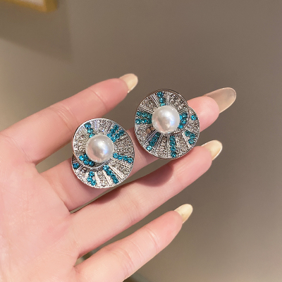 法式复古闪钻珍珠耳钉女轻奢小众高级感中古耳环气质精致时尚耳饰送女朋友老婆情人节七夕生日礼物