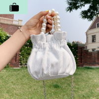 夏天小包包2020新款潮网红流行女包百搭链条斜挎包珍珠手提水桶包NEW LAKE女斜挎包