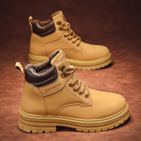 秋冬新款男鞋户外工装马丁靴高帮厚底潮流复古系带增高男鞋百搭款_1