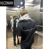 HLCOMAN美式oversize字母标语短袖t恤男2025年国潮简约印花情侣半袖上衣