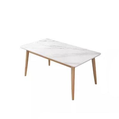 迅迈 120*60+4温莎椅[纯实木桌面+加厚岩板]北欧实木岩板餐桌家用小户型现代简约轻奢吃饭白色长方形餐桌椅