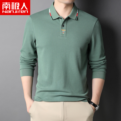 南极人秋季纯棉POLO衫男长袖T恤中青年翻领商务休闲宽松体恤男装