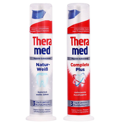 德国原装进口汉高Theramed汉高牙膏泰瑞美站立式按压牙膏100ml 2支装 去垢亮白+多效护龈