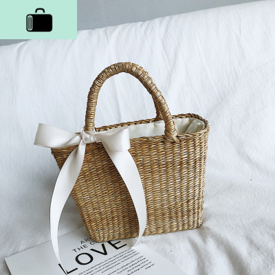 女童包包编织包蝴蝶结手提包公主时尚包可爱小孩儿童度假编包夏NEW LAKE 卡其色+蝴蝶结女士单肩包