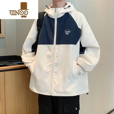 YANXU撞色学院风夹克男休闲外套情侣装港风潮流ins上衣连帽学生冲锋衣