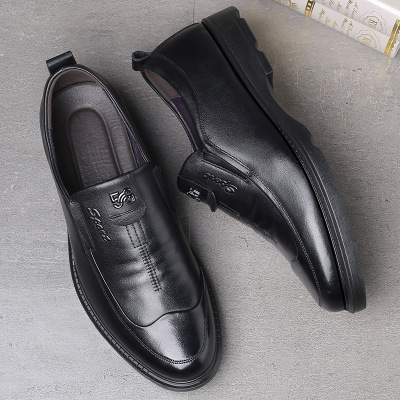 新款真皮乐福鞋百搭透气耐磨休闲套脚懒人鞋中老年头层牛皮男鞋子_2