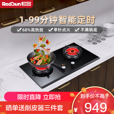 红日(RedSun)燃气灶双灶家用定时灶煤气灶双电源台式嵌入式灶具炉具红外线节能省气一级能效EM608B 天然气