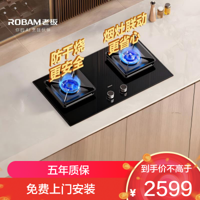 老板(Robam)4.8kW联动+防干烧煤气灶68%热效率灶具 嵌入式猛火灶家用灶具 57B9A-D2P 液化气