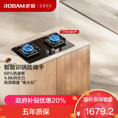 老板(Robam)燃气灶57B9A 三段式防干烧 4.8kW智能大火力嵌入式钢化玻璃68%热效率 大火力柴火灶 液化气