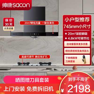 帅康(sacon)T8051DG+LB850B1烟灶套餐欧式20立方小尺寸厨电套装吸油烟机灶具套装抽油烟机灶具套餐液化气