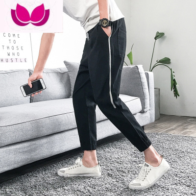 七斓裤子男韩版潮流夏季2022新款束脚薄休闲百搭宽松运动九分工装长裤