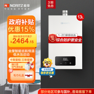能率(NORITZ) 13升燃气热水器 全屋恒温巡航 多点用水恒温 智慧息屏 天然气强排式 13EA2FEX