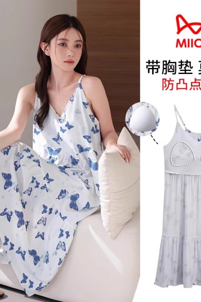 猫人吊带睡裙女款新款夏季带胸垫薄款大码可外穿高级感连衣裙