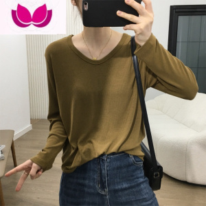 七斓细米定制婴儿肌感柔滑简约V领长袖T恤女纯色百搭套头打底衫上衣春