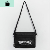 2020新款 日系简约火焰字母斜挎包男女单肩包街头滑板斜跨小包潮NEW LAKE 黑色白字男士单肩包