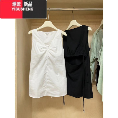 YIBUSHENG十三行圆领无袖外穿背心连衣裙女季设计感小心机露背系带短裙子