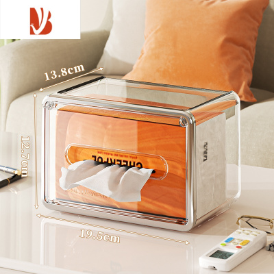 三维工匠ins奶油风纸巾盒客厅轻奢创意抽纸盒茶几收纳盒餐巾纸抽纸盒 透明色纸巾盒