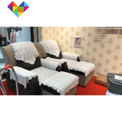 沙泼套沙发罩蕾丝白色五件套沙发甲沐足椅子店欧式防滑洗脚D47-F38-24针升级加厚小花Q82-方巾定制选项御蓝锦